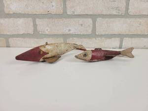 lot 52 image: (2) Antique Wood Spear Fishing Decoys - Approx. 7 and 9