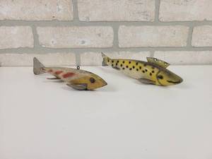 lot 53 image: (2) Antique Wood Spear Fishing Decoys - Approx. 7.5 and 8.5