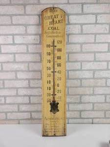 lot 84 image: Antique Wood PEABODY COAL CO. Thermometer - Approx. 36 x 7