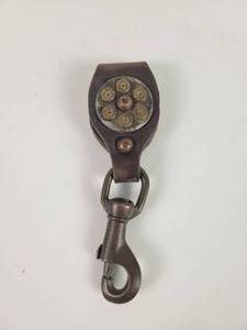 lot 87 image: Vintage Leather & Brass Bullet Belt Key Ring - Approx. 6 x 2 Overall