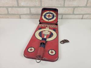 lot 94 image: Vintage Tin Ski-Hoop Game - Made by Automatic Toy Co. - Approx. 18 Long