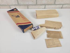 lot 101 image: Vintage MAIRCRAFT Curtis P40 Wood Airplane Model in Original Box - Box is Approx. 11 x 4 x 2