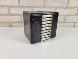 lot 119 image: Vintage Dental Tooth 9-Drawer Storage Cabinet - Dental Supply Co. of New York - Approx. 7 x 6.5 x 5.5