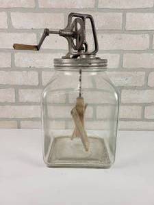 lot 120 image: Antique 8 Quart Glass Butter Churn - Approx. 16 x 8 x 8
