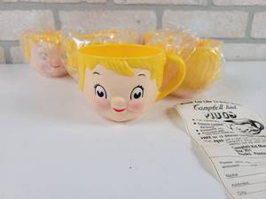 lot 130 image: (6) 1970s Styrene Campbells Soup Kid Mugs - New Old Stock