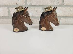 lot 137 image: (2) Vintage Horse Head Table Lighters - Made in Japan - Labeled TII Wayzata Minnesota - Approx. 4.5 Tall
