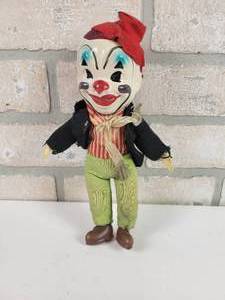 lot 152 image: Vintage Clown Doll - Plastic Head, Hands and Feet. Approx. 8.5 Tall