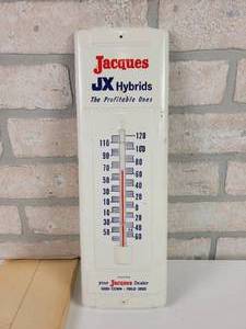 lot 160 image: Vintage Tin Seed Corn Thermometer Jacques JX Hybrids - Approx. 14 x 4.5
