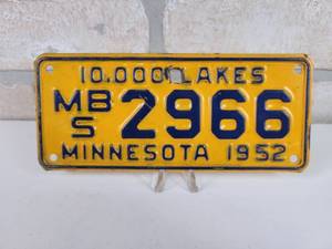 lot 150 image: 1952 Minnesota MBS License Plate - Approx. 7 x 3
