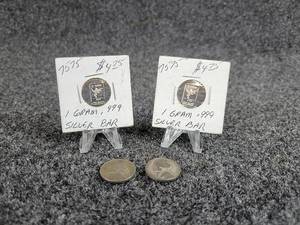 lot 2007 image: Pair of 1 Gram Silver Bars and Pair of Jefferson War Nickels - 1943 & 1944