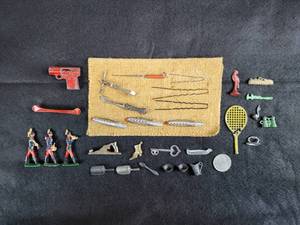lot 2032 image: Lot of Vintage Hair Doodads, Miniature Toys, Trinkets, Charms, and More