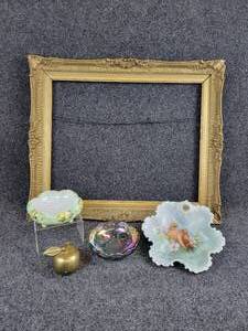 lot 2049 image: Lot of Antique & Vintage Home Dcor - Brass Apple-shaped Bell, Picture Frame, and More NO SHIPPING