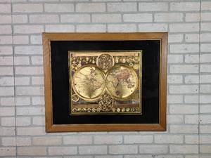lot 2061 image: Metallic Framed World Map, 32 x 26