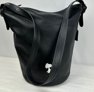 lot 30 image: Black Leather Coach Snoopy Handbag