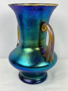 lot 45 image: Gorgeous Cobalt Blue Iridescent Czech Made Vase