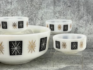 lot 124 image: Federal Mid Century Modern Milk Glass Atomic Sunflower Set