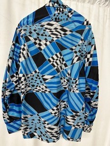 lot 138 image: Retro Black, Blue and White Geometric Design Button Up Long Sleeved Shirt