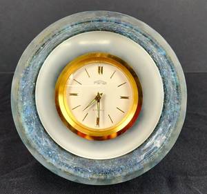 lot 167 image: Angelus Swiss Clock Housed in Stunning Glass Vessel