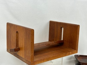 lot 86 image: Two Vintage Danish Metal Divided Serving Trays, Teak Napkin Holder and Wooden Butter Dish
