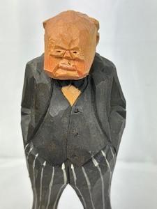 lot 348 image: Two Vintage Wood Carved Wood Folk Art Figurines - Vintage Trygg Carved Figurine