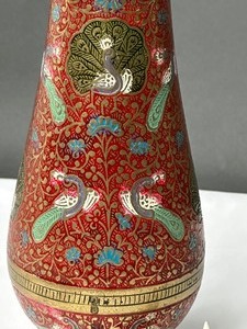 lot 332 image: Vintage Enamel Asian Vase and Bone Carved Elephant Figurine
