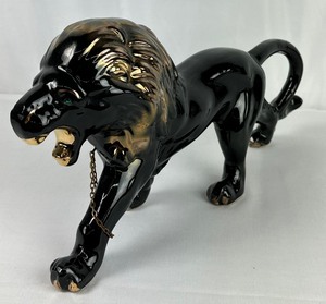 lot 259 image: Vintage Mid Century Black and Gold Lion Figurine