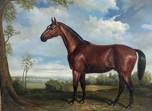 lot 100A image: Vintage Original Horse Themed Oil on Canvas Framed Art