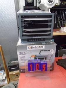 Comfort Zone 208-220 volt 3 settings with fan 20000 btu. Appears new. Tested & works. As shown.