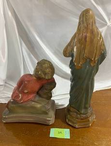 2 LG OLD Chalk Statues Mary