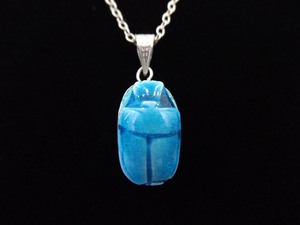 .925 Sterling Silver Blue Scarab Pendant Necklace