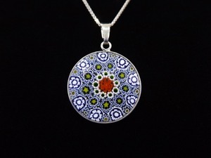 .925 Sterling Silver Murano Millefiori Pendant Necklace