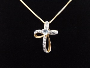 .925 Sterling Silver Diamond Accented Topaz Heart Vermeil Cross Pendant Necklace
