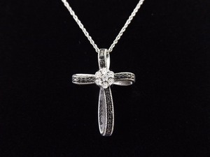 .925 Sterling Silver Art Nouveau Diamond Cross Pendant Necklace