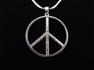 .925 Sterling Silver Diamond Accented Peace Symbol Pendant Necklace