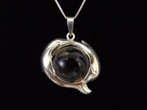 .925 Sterling Silver Dolphin Crystal Ball Pendant Necklace