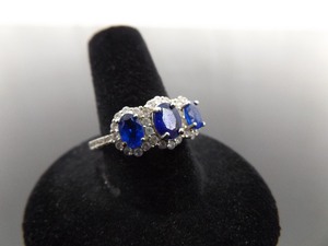 .925 Sterling Silver Sapphire Zirconia Ring Size 9