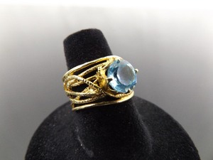 .925 Sterling Silver Faceted Topaz Vermeil Nest Ring Size 7
