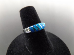 .925 Sterling Silver Inlayed Opal Ring Size 6.5