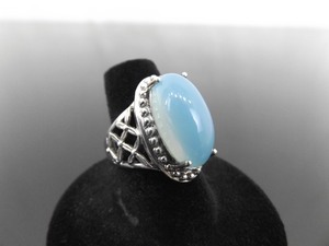 .925 Sterling Silver Light Blue Chrysoberyl Cabochon Ring Size 7
