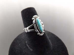 .925 Sterling Silver Native American Morenci Turquoise Cabochon Ring Size 6.5