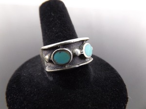.925 Sterling Silver Native American Inlayed Sleeping Beauty Turquoise Cabochon Ring Size 9.5