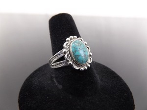 .925 Sterling Silver Native American Birdseye Turquoise Cabochon Ring Size 8.5