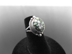 .925 Sterling Silver Native American Damele Turquoise Cabochon Pinky Ring Size 4.25