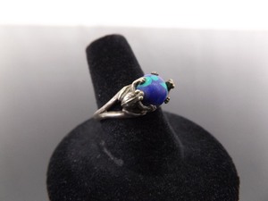 .925 Sterling Silver Blue Green Azurite Frog Ring Size 7.5