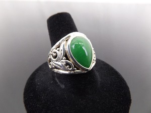 .925 Sterling Silver Emerald Crystal Cabochon Scrolled Ring Size 9