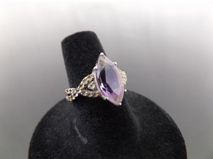 .925 Sterling Silver Marquise Cut Amethyst Crystal Ring Size 7