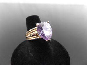.925 Sterling Silver Pear Cut Amethyst Crystal Vermeil Ring Size 6.5