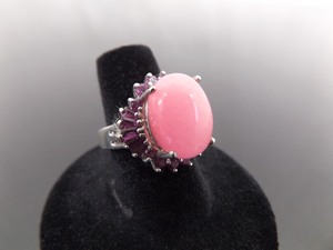 .925 Sterling Silver Rose Crystal Cabochon Ring Size 6.75