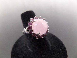 .925 Sterling Silver Light Rose Crystal Cabochon Ring Size 6.75