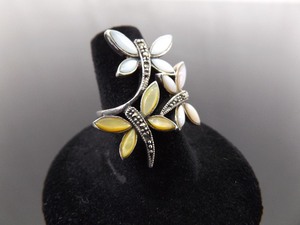 .925 Sterling Silver Art Nouveau Blue, White, and Yellow Chrysoberyl Dragonfly Ring Size 7
